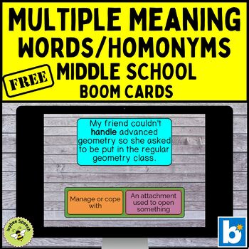 Preview of Multiple Meaning Words Homonyms for Middle School Boom Cards Sample Deck