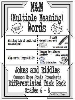 Preview of Multiple Meaning Words Jokes/Riddles Common Core Differentiated Task Pack Gr.6-8