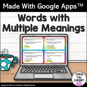 Preview of Multiple Meaning Words Lesson and Practice | Homonyms GRADES 4-6 Google Apps