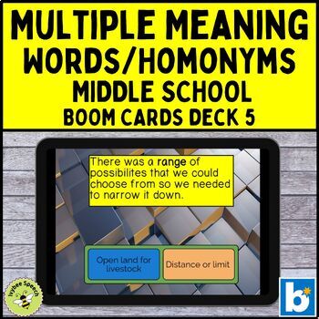 Preview of Multiple Meaning Words Homonyms Middle School Deck 5 Boom Cards