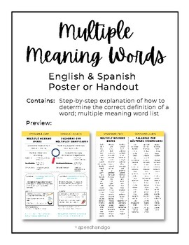 Preview of Multiple Meaning Words Poster/Visual Aid (English and Spanish)