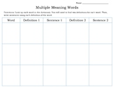 Multiple Meaning Words Practice (Editable)
