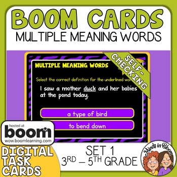 Preview of Multiple Meaning Words Set 1 Digital Task Cards Boom Cards Distance Learning