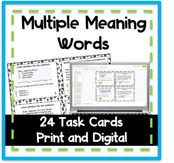 Preview of Multiple Meaning Words Task Cards Digital and Paper