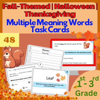Preview of Fall-Themed | Halloween | Thanksgiving: 48 Multiple Meaning Words Task Cards