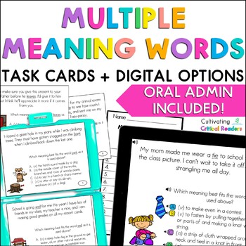 Preview of Multiple Meaning Words Task Cards Print & Digital with Audio - Homonyms Practice