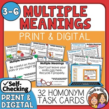 Preview of Multiple Meaning Words - Homonyms Task Cards - Homographs Practice Activity
