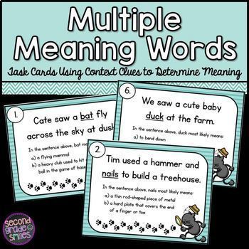 Preview of Multiple Meaning Words Task Cards Using Context Clues