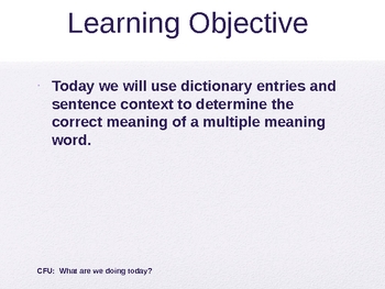 Preview of Multiple Meaning Words Using Dictionary Entries RW 1.7 Powerpoint