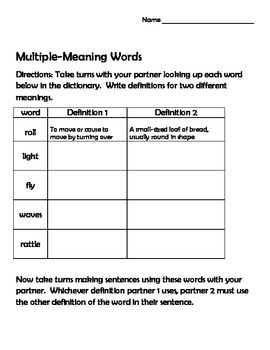 multiple meaning words worksheet by helping manatees grow wings tpt