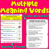 Multiple Meaning Words Worksheets & Poster for Test Prep: Print and Digital