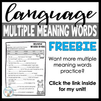 Preview of Multiple Meaning Words Worksheet, Free Multiple Meaning Activity for 2nd Grade