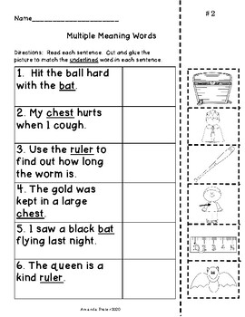 multiple meaning words worksheets and puzzle activity by amanda prater