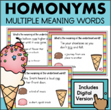 Multiple Meaning Words HOMONYMS Task Cards - Context Clues - Print + Digital