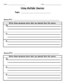 Preview of Multiple Sources Graphic Organizer for Notes