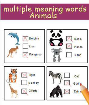 Preview of Multiple meaning words animals  | word cards
