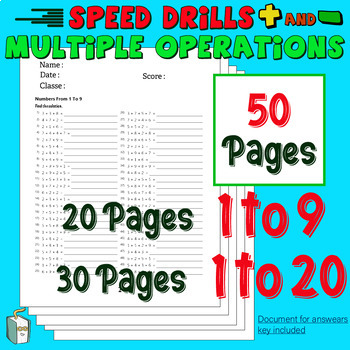 Preview of Multiple operations Math worksheets plus and minus from 1 to 20