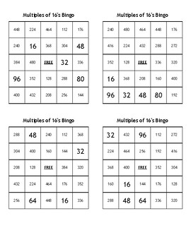 Preview of Multiples Math Bundle Bingo 3's thru 16's - 1000+ Different Cards - Print & Play