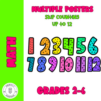 Preview of Multiples Posters: Skip Counting,Up to 12 digits (Available in Color and B&W)