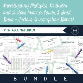 Preview of Investigating Multiples, Multiples  and Factors Practice Cards, & Bead Bars