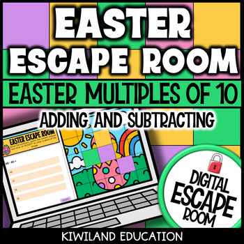 Preview of Multiples of 10 Adding and Subtracting Easter Digital Escape Counting by Ten