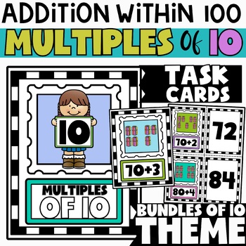 Preview of Multiples of 10 Addition within 100 Task Cards for 1st Grade
