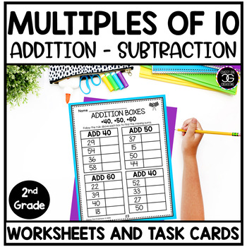 Preview of Multiples of Ten Addition and Subtraction Math Worksheets and Task Cards