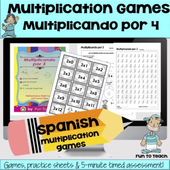 Preview of Multiplicando Por 4 - Spanish Multiplication Math Games/Lesson Plans