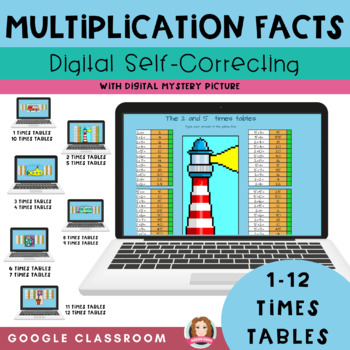 Preview of Multiplication Facts Practice 1-12 Self Grading Mystery Picture Google Classroom
