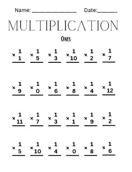 Preview of Multiplication 1-12 practice sheets