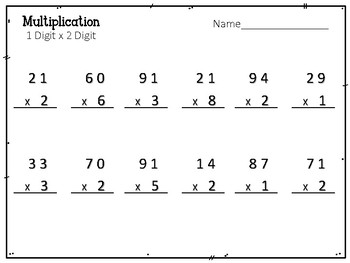 multiplication 1 digit x 2 and 3 digit factors worksheets math centers