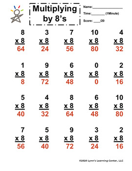 Multiplication 1 Minute Timed Test - 1's - 10's