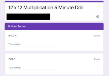 Preview of Multiplication 12 x 12 Five Minute Drill