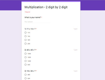 4-Digit by 2-Digit Multiplication - Google Forms Math Game