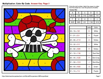 Pittsburgh Pirates Multiplication Coloring - Coloring Squared