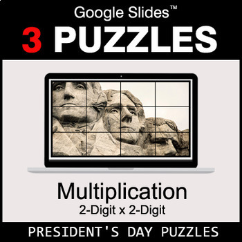 Preview of Multiplication 2-Digit by 2-Digit - Google Slides - President's Day Puzzles