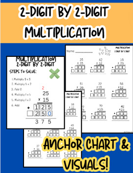 Preview of Multiplication---2-digit by 2-digit, Anchor Chart & Worksheets with Visuals