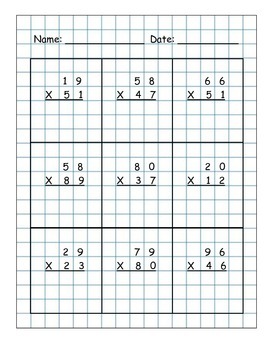 Preview of Multiplication 2 x 2 Digit WITH Regrouping 5 Multiply Worksheet Packet