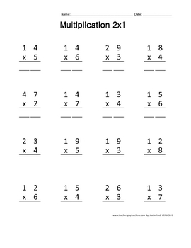 Multiplication 2x1 Digits by Justin Ford | Teachers Pay Teachers