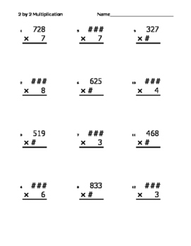 Preview of Multiplication 3×1 Randomly Generated.     A new worksheet every time opened!