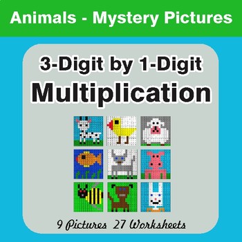 Multiplication: 3-Digit by 1-Digit - Color-By-Number Math Mystery Pictures