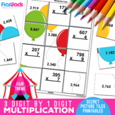 Multiplication 3 x 1 Digit Mystery Pictures Worksheets