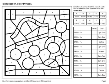 multiplication 4 digit by 1 digit color by code coloring pages