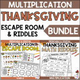 Multiplication 4NBT5 Thanksgiving Escape Room Worksheet BUNDLE
