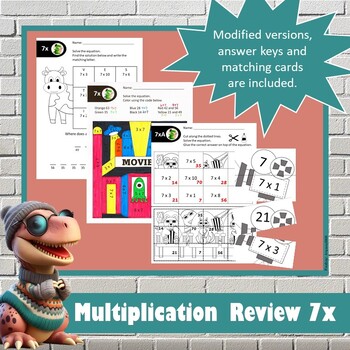 Preview of Multiplication 7x Movie Themed (review, drill, practice, worksheet, seven)