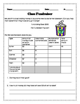 Preview of Multiplication Activity: Class Fundraiser
