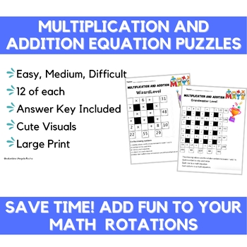 Preview of Multiplication & Addition Equation Puzzles, 36 Total, Perfect for Rotations