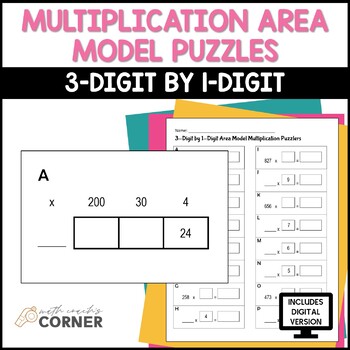Preview of 3-Digit by 1-DigitMultiplication Area Model Puzzle Task Cards