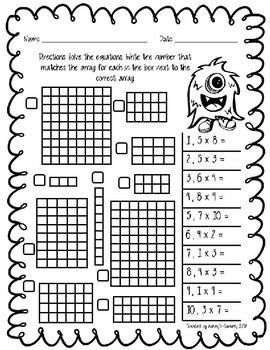 3rd grade multiplication array worksheets and task cards 3oaa1