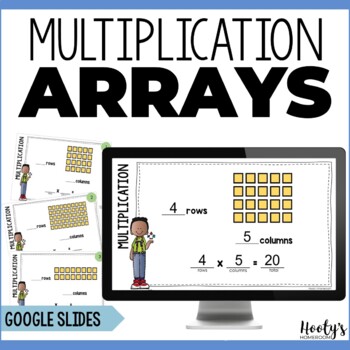 Preview of Multiplication Arrays Practice Activities Task Cards and Google Slides